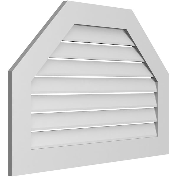 Octagonal Top Surface Mount PVC Gable Vent: Functional, W/ 3-1/2W X 1P Standard Frame, 38W X 26H